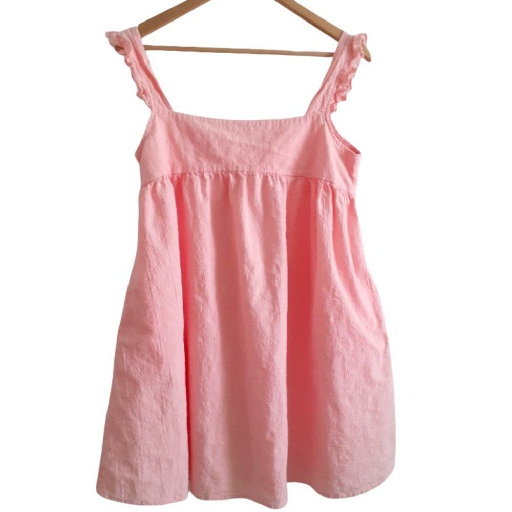 Shein Girls 100% Cotton Ruffled Flutter Sleeves Peach Baby Doll SunDress L